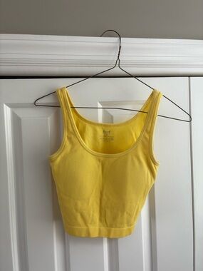 Sunny Scoop Neck Ribbed Crop Tank Top - Yellow